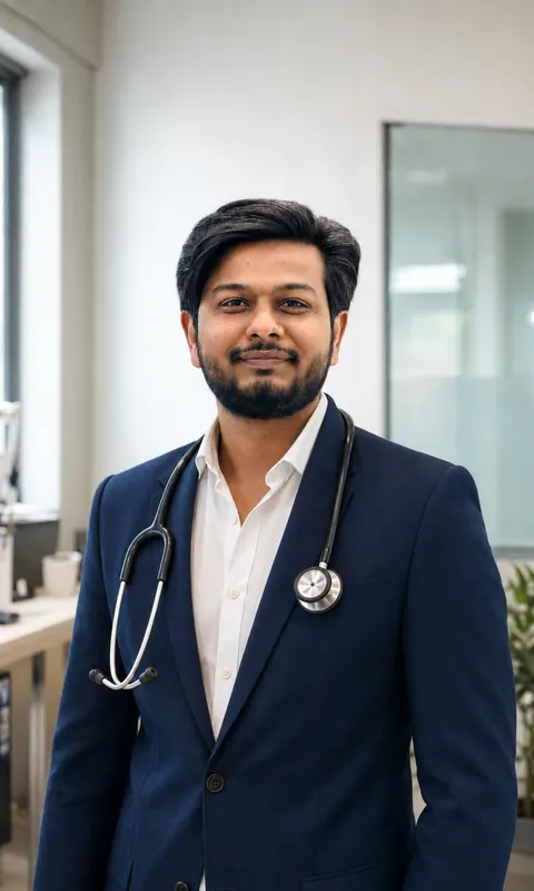 Dr. Zaid Khan, Physician & Diabetologist in Pune, in clinical attire with a stethoscope